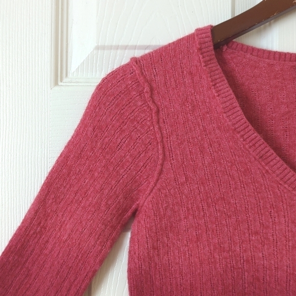 Tommy Bahama Classic Ombre Alpaca Wool Blend Ribbed Knit V-neck Sweater Pink S - Picture 3 of 9